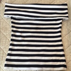 Banana Republic Navy and White Off-Shoulder Sailor Collar Top